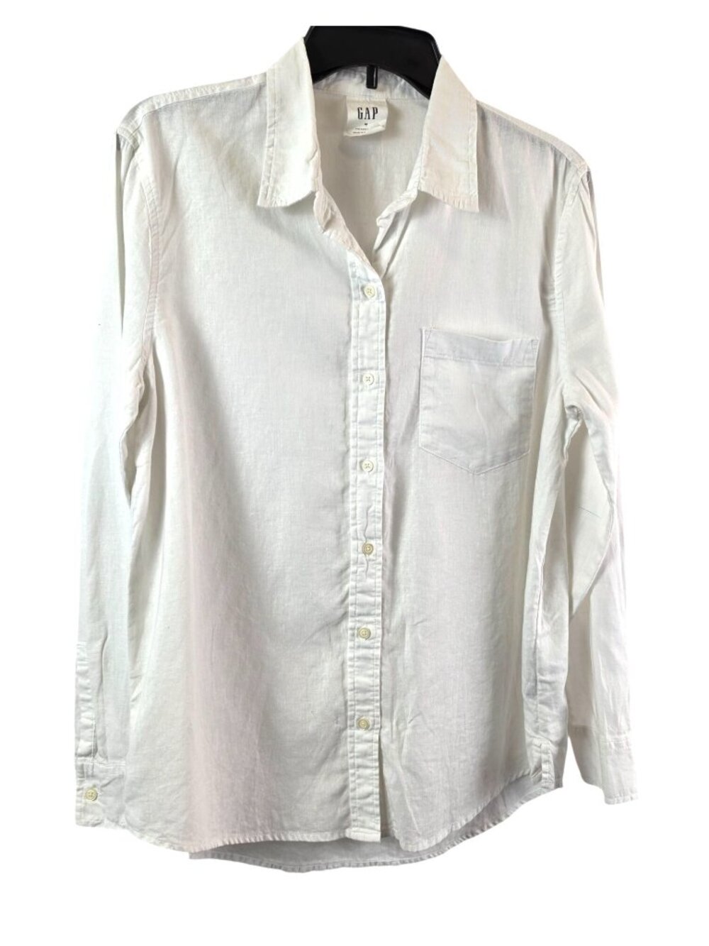 Gap Blouse Women's M Linen Cotton Blend Button Front Long Sleeves Collared Shirt